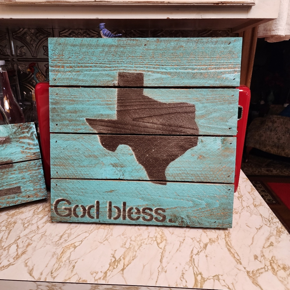 Rustic Texas Wood Wall Art with 'God Bless Texas.
